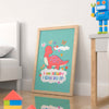 Boho nursery decor with a prehistoric twist - a framed dinosaur poster with positive affirmations for children.