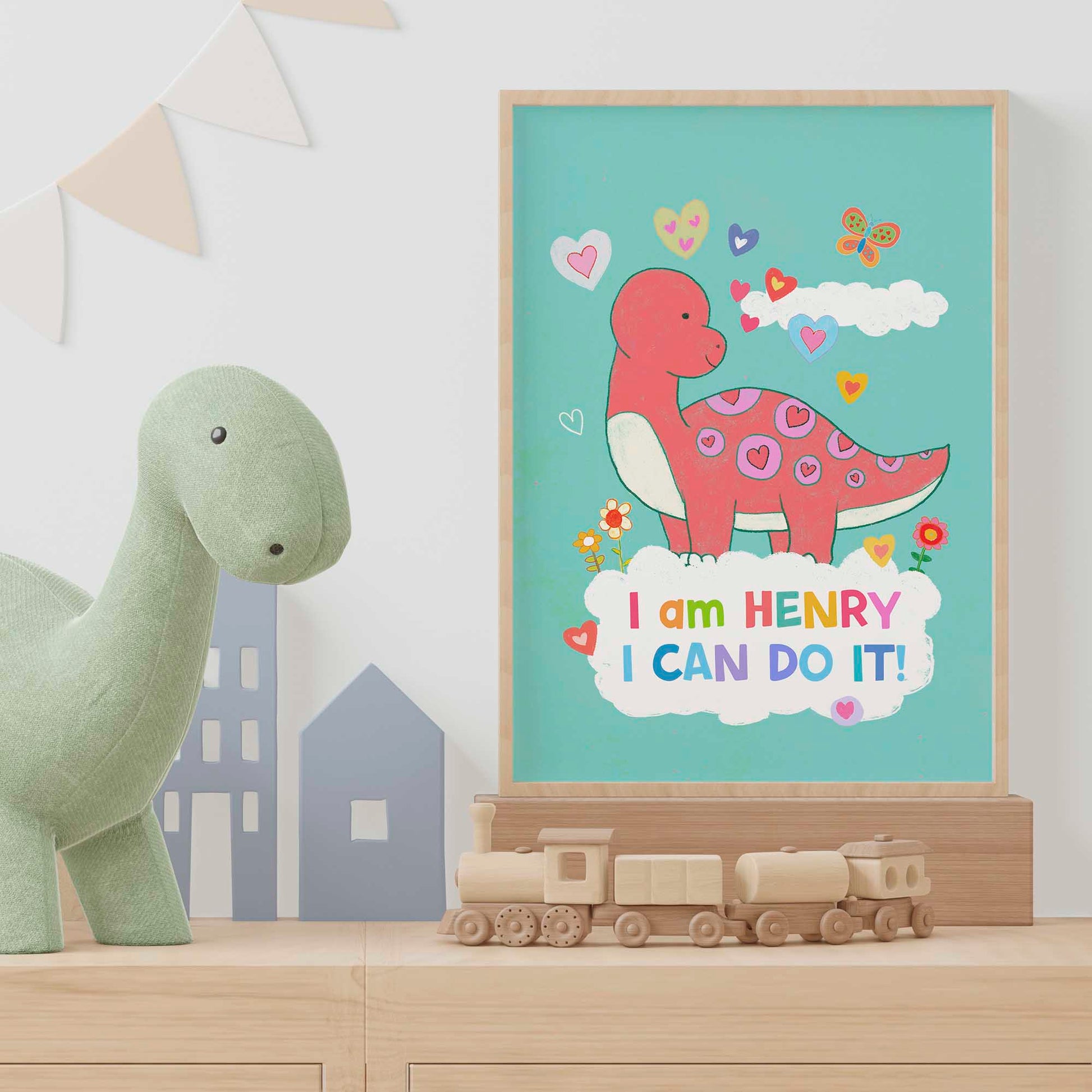 Nursery wall art with a dynamic dinosaur theme, designed to inspire and decorate with adventure.