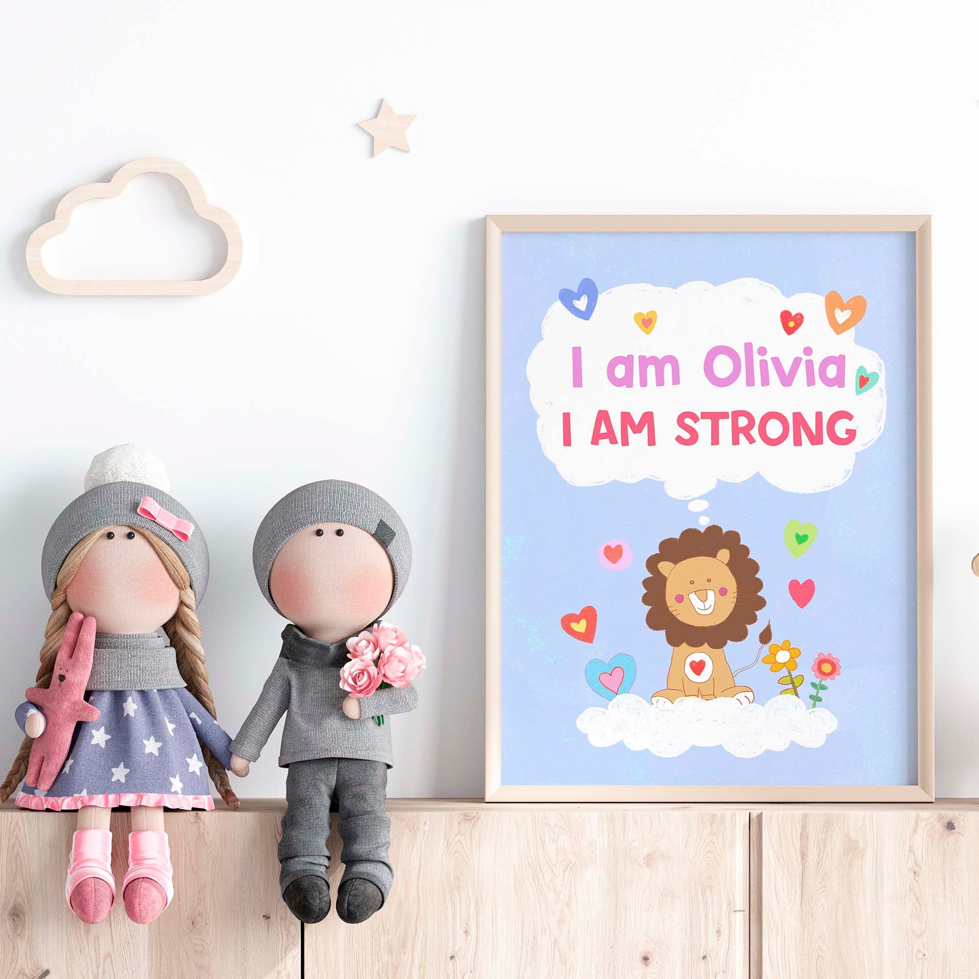 Inspirational lion poster with affirmations, enhancing the motivational aspect of baby decor.