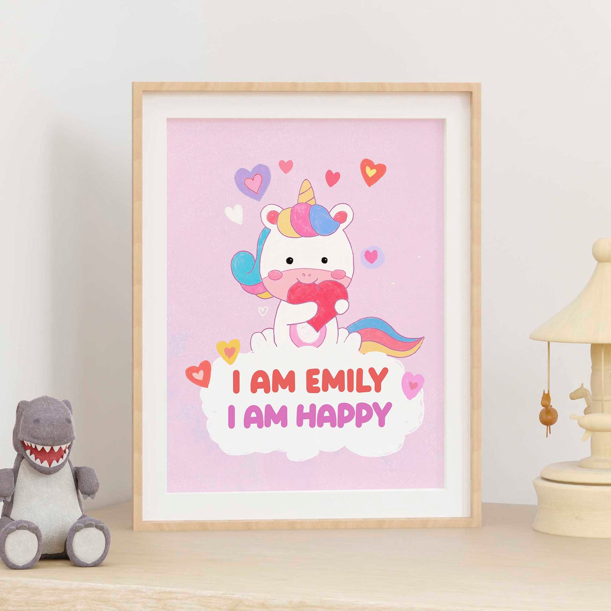 Adorable unicorn art with inspiring messages, a delightful addition to nursery decor.