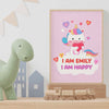 Dreamy unicorn picture in a frame with empowering words for girls.