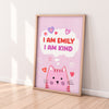 Framed kitty poster with positive affirmations, ideal for encouraging kids in a nursery setting