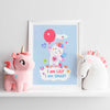 Colorful unicorn poster with heartening affirmations, ideal for a girl's room decor.