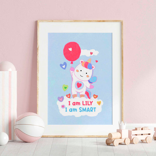 Fantasy unicorn art with uplifting sayings, perfect for inspiring young girls in their space