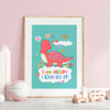Colorful dinosaur illustration for kids, a vibrant addition to nursery decor with inspiring affirmations.