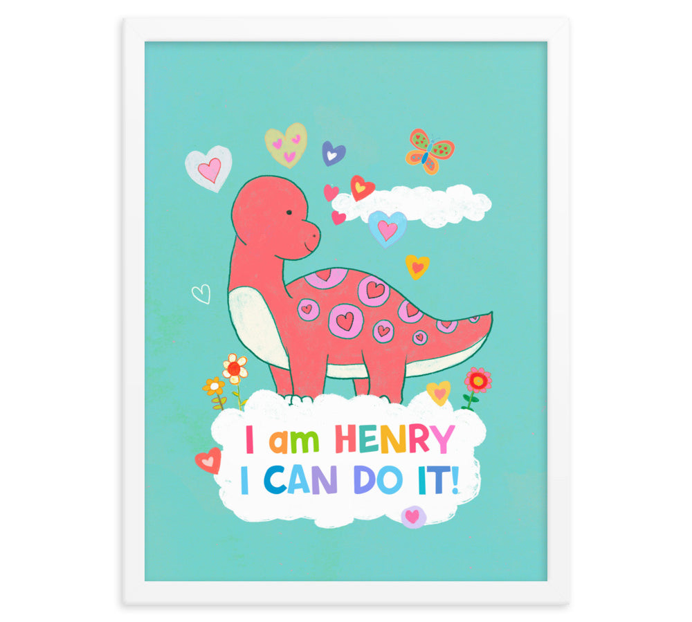 Whimsical dinosaur poster for nursery decor, a charming wall art piece with motivational affirmations.